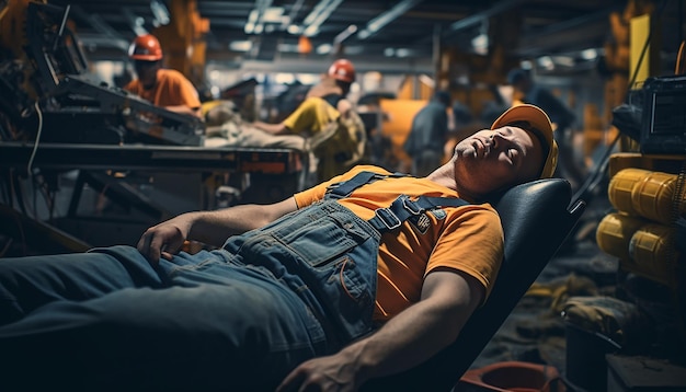 Trabajadores cansados celebrando el día del trabajo en la fotografía de trabajo Concepto emocional del día del trabajo