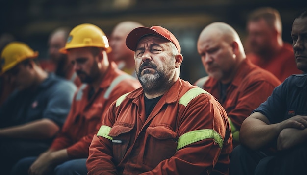 Trabajadores cansados celebrando el día del trabajo en la fotografía de trabajo Concepto emocional del día del trabajo