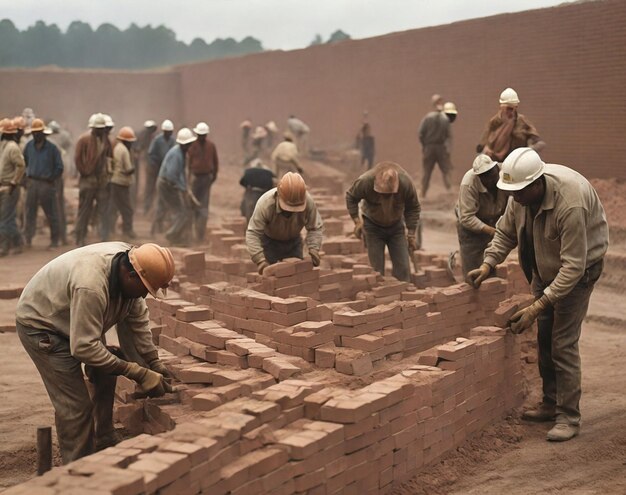 Trabajadores colocando ladrillos para construir un muro