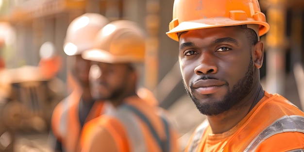 Trabajadores de la construcción afroamericanos trabajando en un proyecto en Los Ángeles Concept Construction Workers Comunidad afroamericana Los Ángeles Desarrollo Urbano Ética de Trabajo