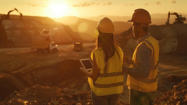 Trabajadores de la construcción al atardecer
