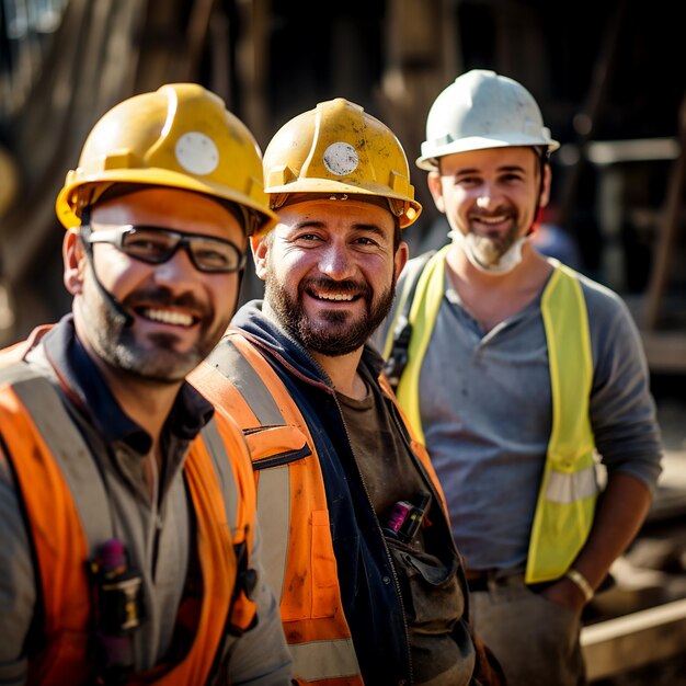 Trabajadores de la construcción calificados con equipo de seguridad de 35 a 45 años