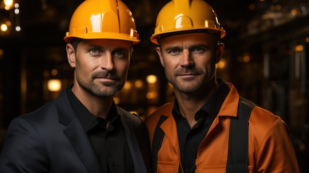 Trabajadores de la construcción con casco