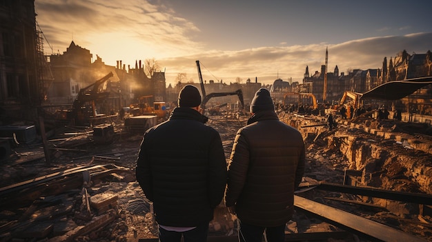 trabajadores de la construcción en el sitio de construcción