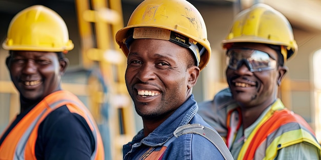 Foto trabajadores de la construcción sonrientes posando para la cámara generativa ai
