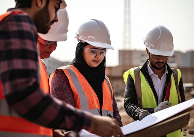 Trabajadores de la construcción trabajando en un sitio de construcción