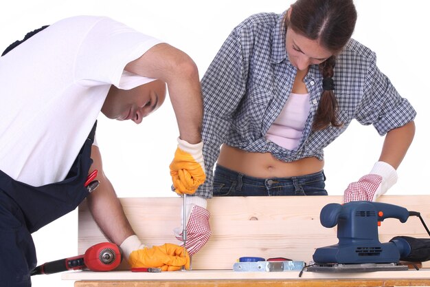 Trabajadores de la construcción en el trabajo