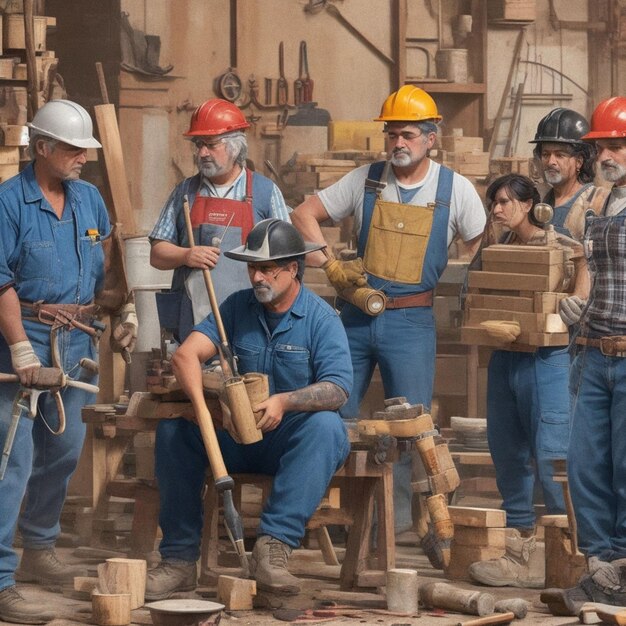 Foto trabajadores de día de trabajo haciendo trabajo