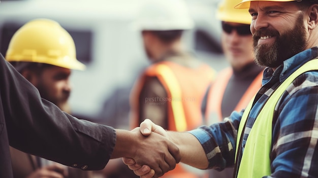 Trabajadores estrechando la mano en el día del trabajo IA generativa