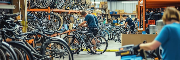 Los trabajadores de las fábricas de ensamblaje de bicicletas personalizadas ensamblan meticulosamente las bicicletas de acuerdo con el costo individual.