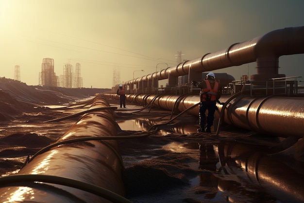 Trabajadores en la instalación de tuberías