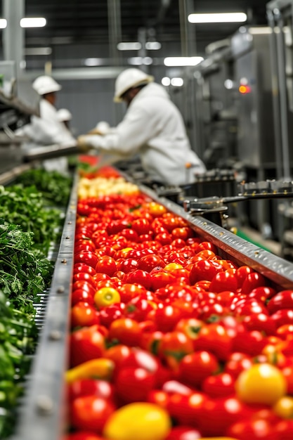 Trabajadores de las instalaciones de envasado de productos frescos que se encargan del lavado, clasificación y envase de frutas y verduras