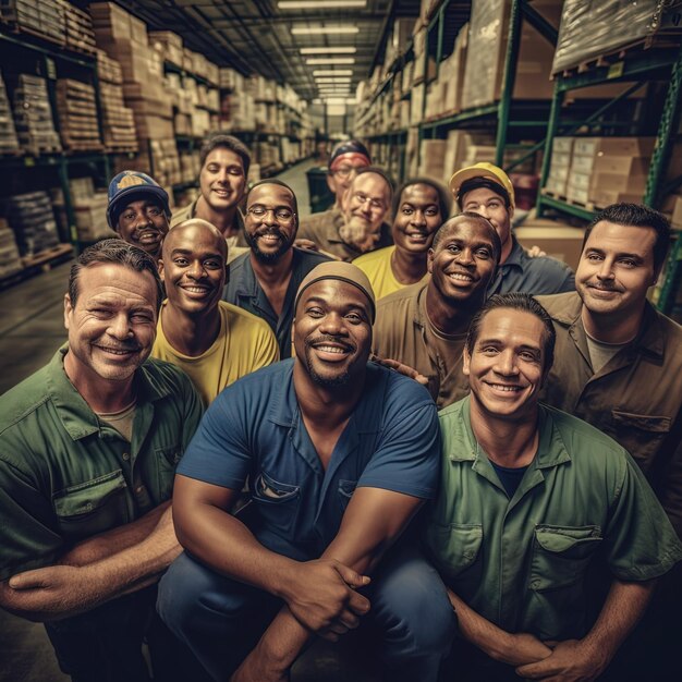 trabajadores laborales posando ante la cámara hombres sonrientes