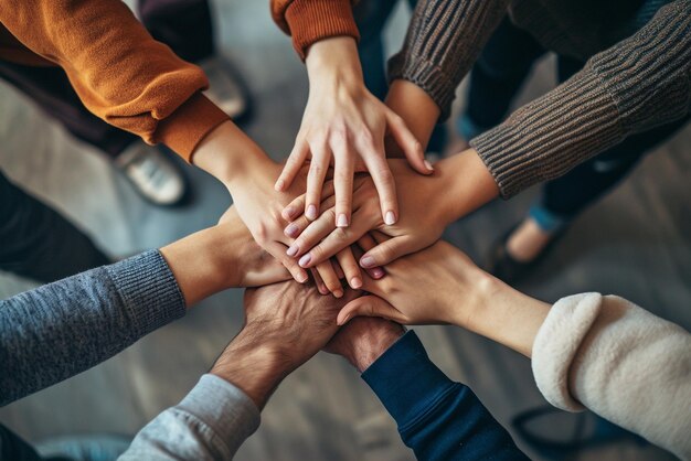 Trabajadores de oficina unidos en la construcción de equipos y una cultura de trabajo positiva entre compañeros de trabajo