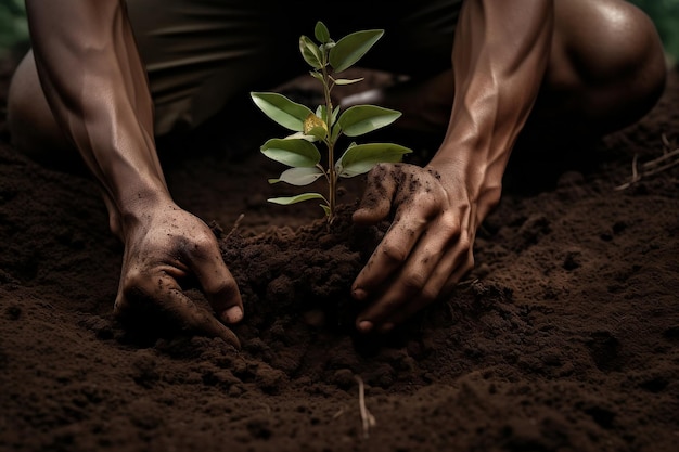 Trabajadores plantando árboles en la arena AI generativa