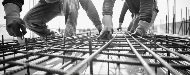 Trabajadores que instalan barras de refuerzo para la integridad estructural del hormigón