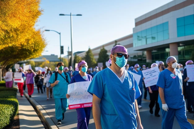 Foto los trabajadores de la salud exigen la salud del paciente por encima de la riqueza corporativa huelga por beneficios fuera de kaiser