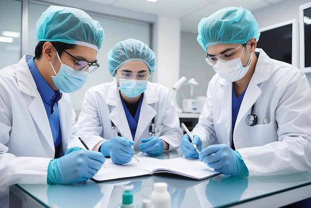 Trabajadores de salud multirraciales felices durante la pausa para el café en el hospital