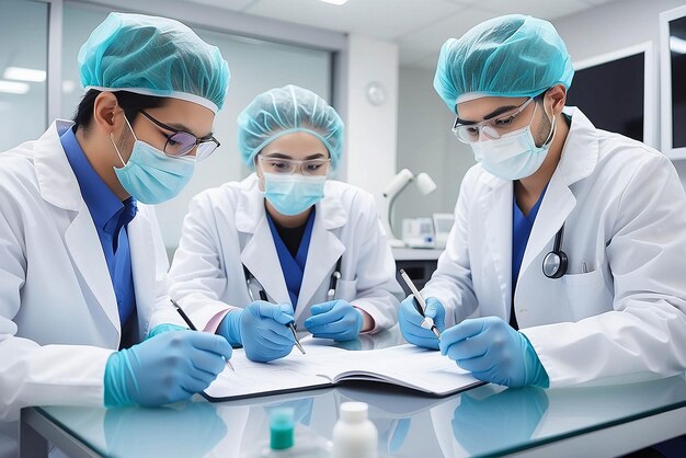 Trabajadores de salud multirraciales felices durante la pausa para el café en el hospital