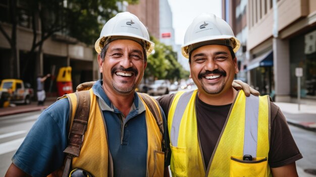 Trabajadores de sombrero duro juntos