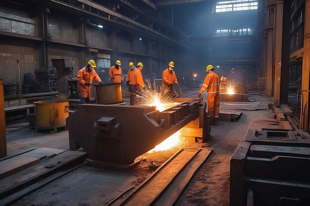 Trabajadores trabajan en la planta metalúrgica