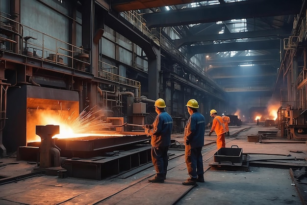 Trabajadores trabajan en la planta metalúrgica