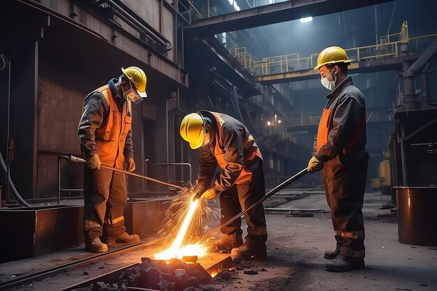 Trabajadores trabajan en la planta metalúrgica