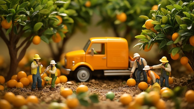 Trabajadores trabajando en estatuillas naranjas