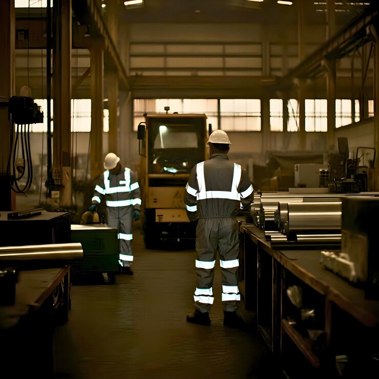 los trabajadores se ven en una zona industrial