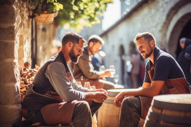 Foto los trabajadores de la viña toman un merecido descanso en un sereno patio de la bodega