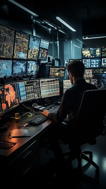 Foto trabajando como guardia de seguridad en la sala de vigilancia