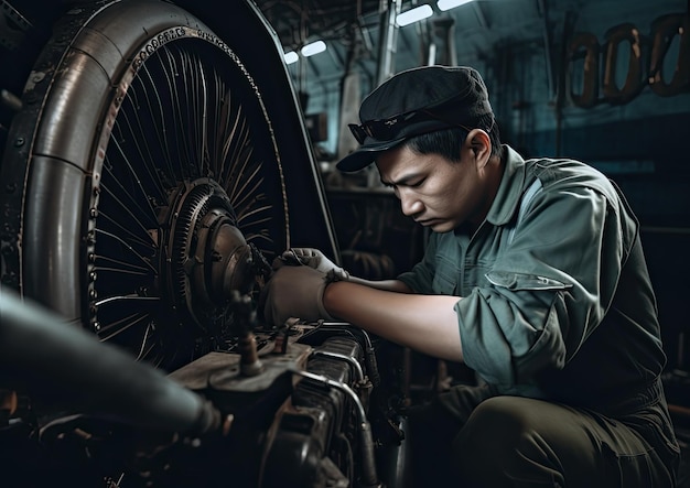 Foto trabajando como mecánico de aviones