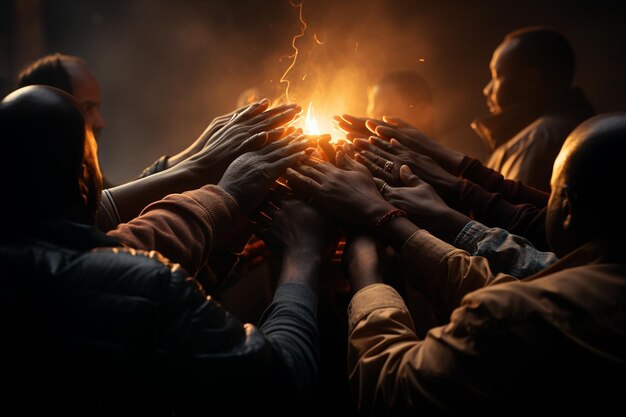 Foto trabajando juntos concepto de trabajo en equipo con las manos unidas