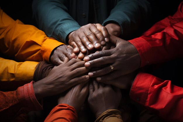 Trabajando juntos concepto de trabajo en equipo con las manos unidas