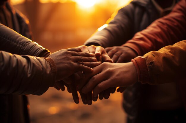 Trabajando juntos concepto de trabajo en equipo con las manos unidas