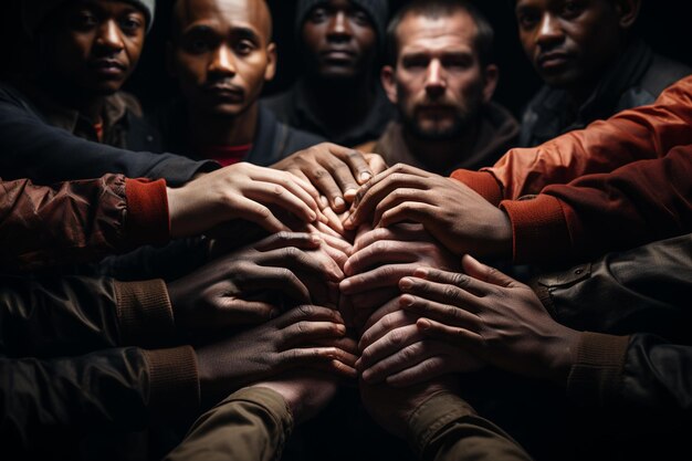 Foto trabajando juntos concepto de trabajo en equipo con las manos unidas