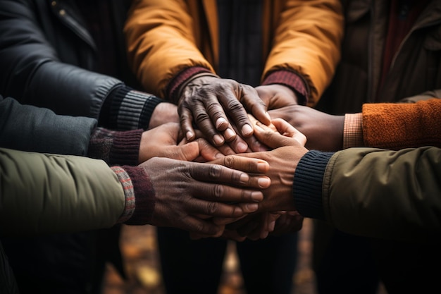 Trabajando juntos concepto de trabajo en equipo con las manos unidas