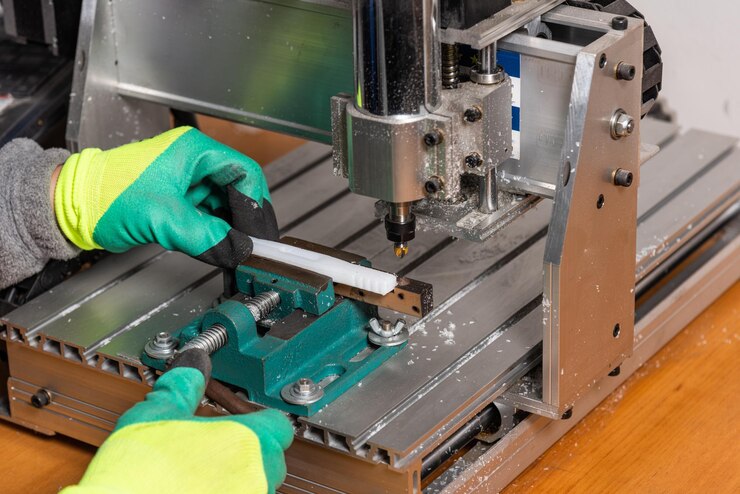 Foto trabajando en una máquina perforadora de coordenadas de fresado vertical