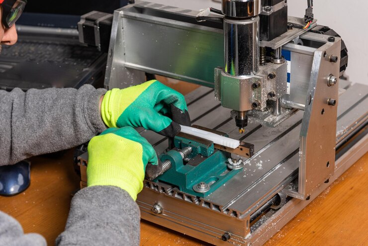 Foto trabajando en una máquina perforadora de coordenadas de fresado vertical