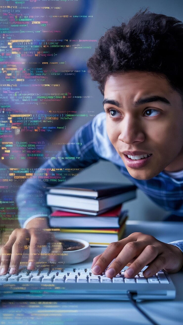 Foto trabajando en un nuevo código cortado de un joven programador de computadoras mirando a través de datos