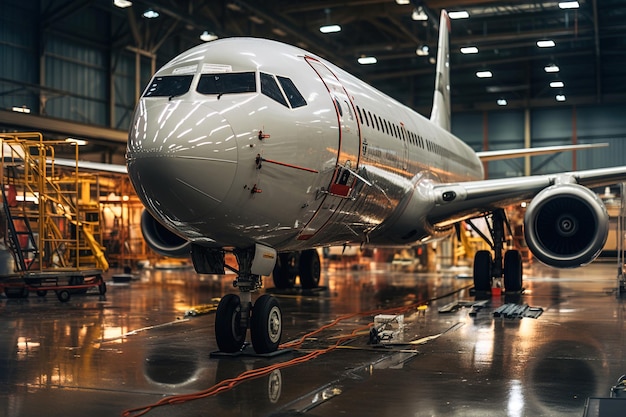 Trabajando en la reparación de aviones en un hangar