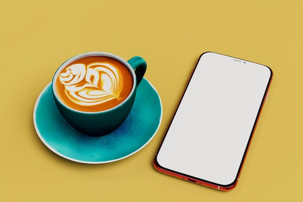 trabajando en un teléfono móvil con una taza de café. pagar el café a través de un teléfono inteligente.