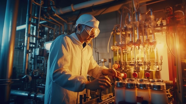 Foto trabajar en una fábrica de producción de productos químicos un profesional