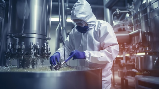 Foto trabajar en una fábrica de producción de productos químicos un profesional