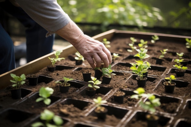 Trabajar en el jardín Trasplantar plántulas IA generativa