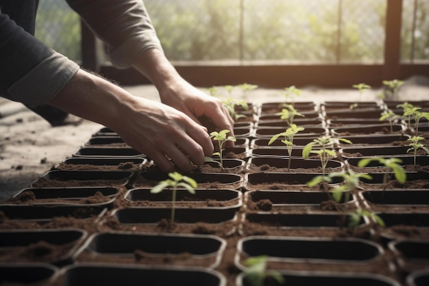 Trabajar en el jardín Trasplantar plántulas IA generativa