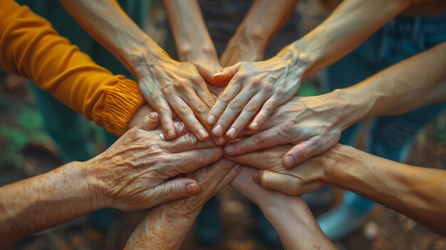 Trabajar juntos para trabajar juntos Colaboración manual para negocios y servicios Trabajo en equipo o trabajo voluntario Concepto de trabajo comunitario y de caridad Participación grupal por empresas