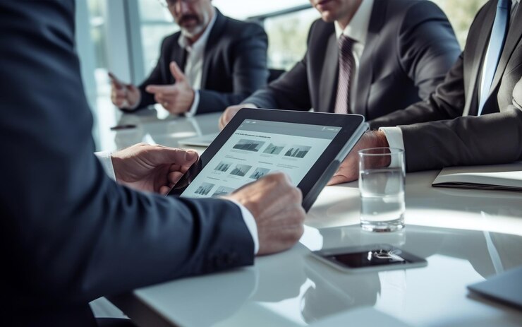 Trabajar reuniéndose con gente de negocios en el lugar de trabajo de la oficina