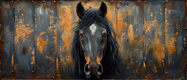 El trabajo abstracto del pintor elementos metálicos textura de fondo animales caballos, etc.