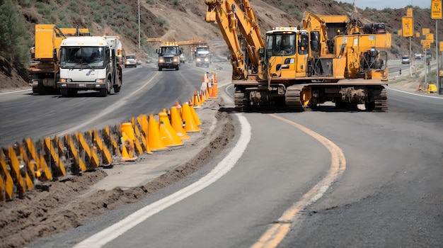 Trabajo de carretera Foto construcción de autopistas Ilustración AI Generativo